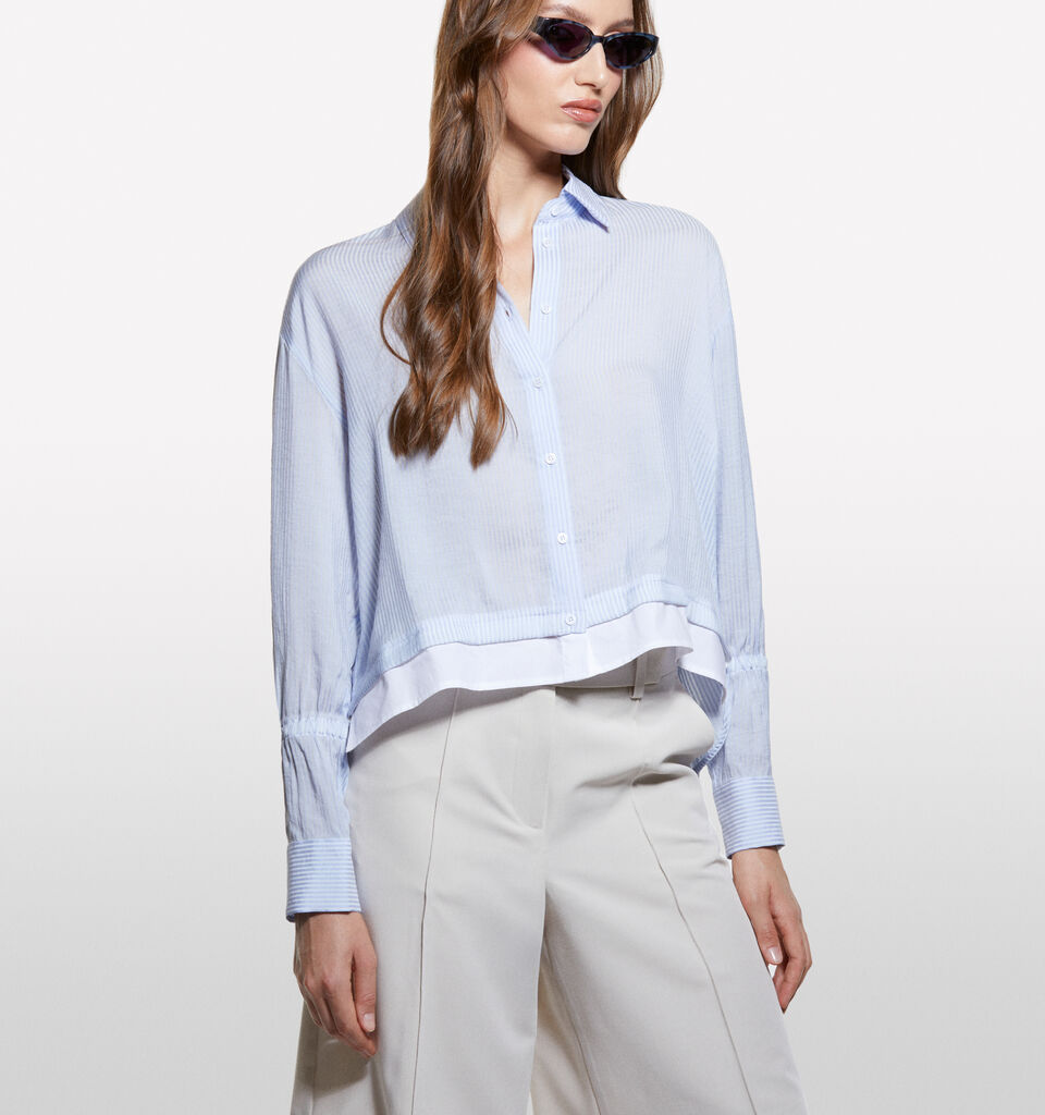 Camicia cropped azzurra a righe - camicie da donna - Azzurro | Sisley image number 3